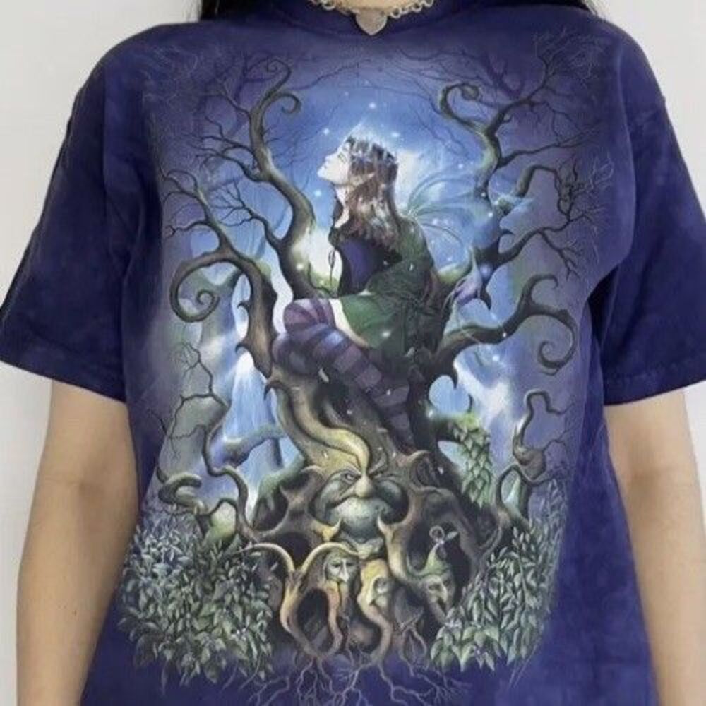 VTG The Mountain Fairy Tie Dye T-shirt Unisex Sz 2XL Dark Fantasy Elves Y2k USA